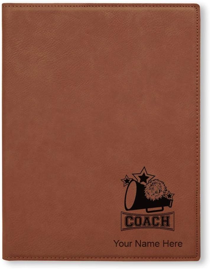 Small 7" X 9" Portfolio Notepad, Cheerleading Coach, Personalized Engraving Included (Light Brown)