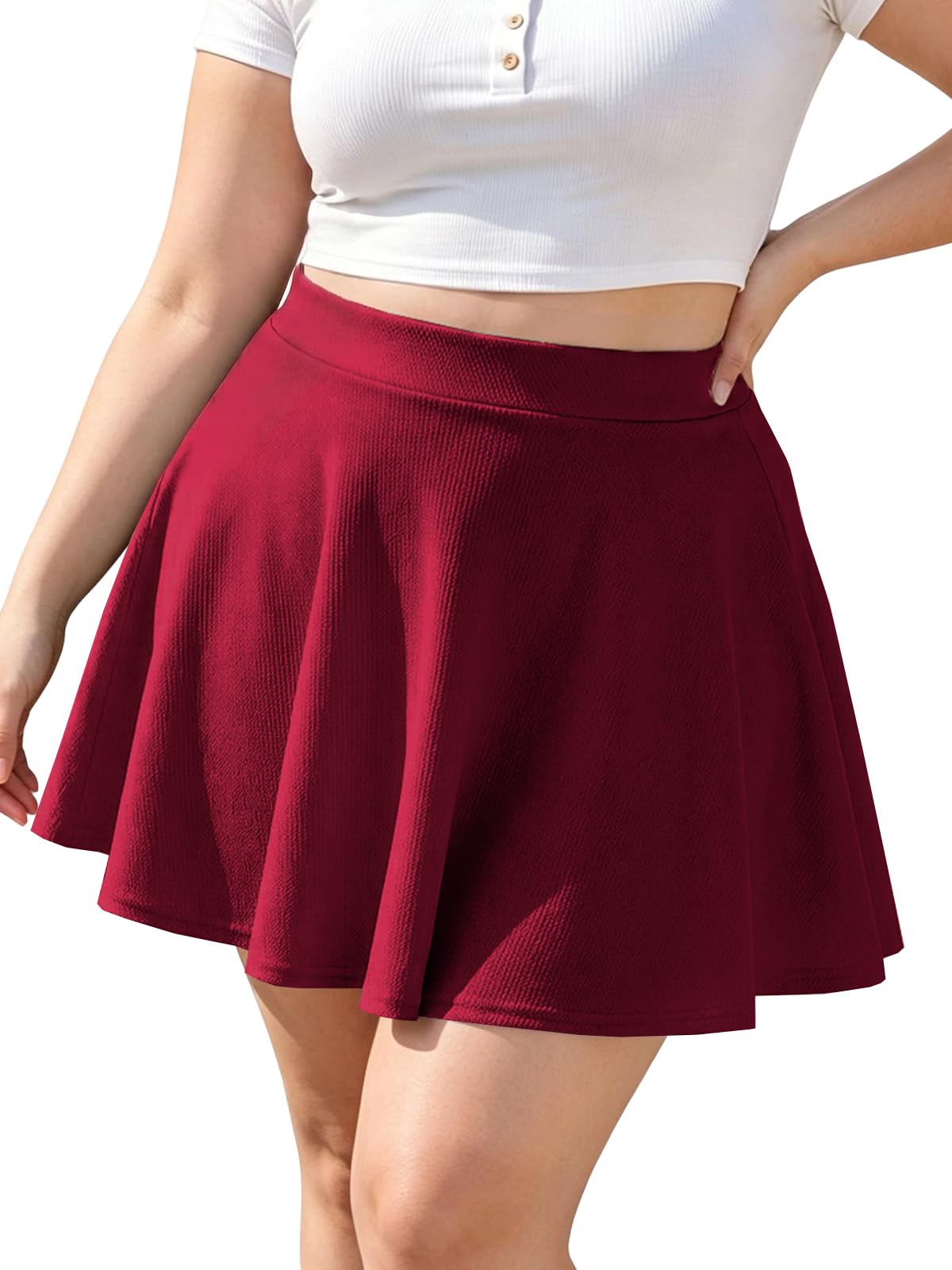 Moon Wood Damen Basic Mini Skater Rock Stretch Hohe Taille Lässig Faltenrock Ausgestellt Pull On Skirt Röcke Große Größen