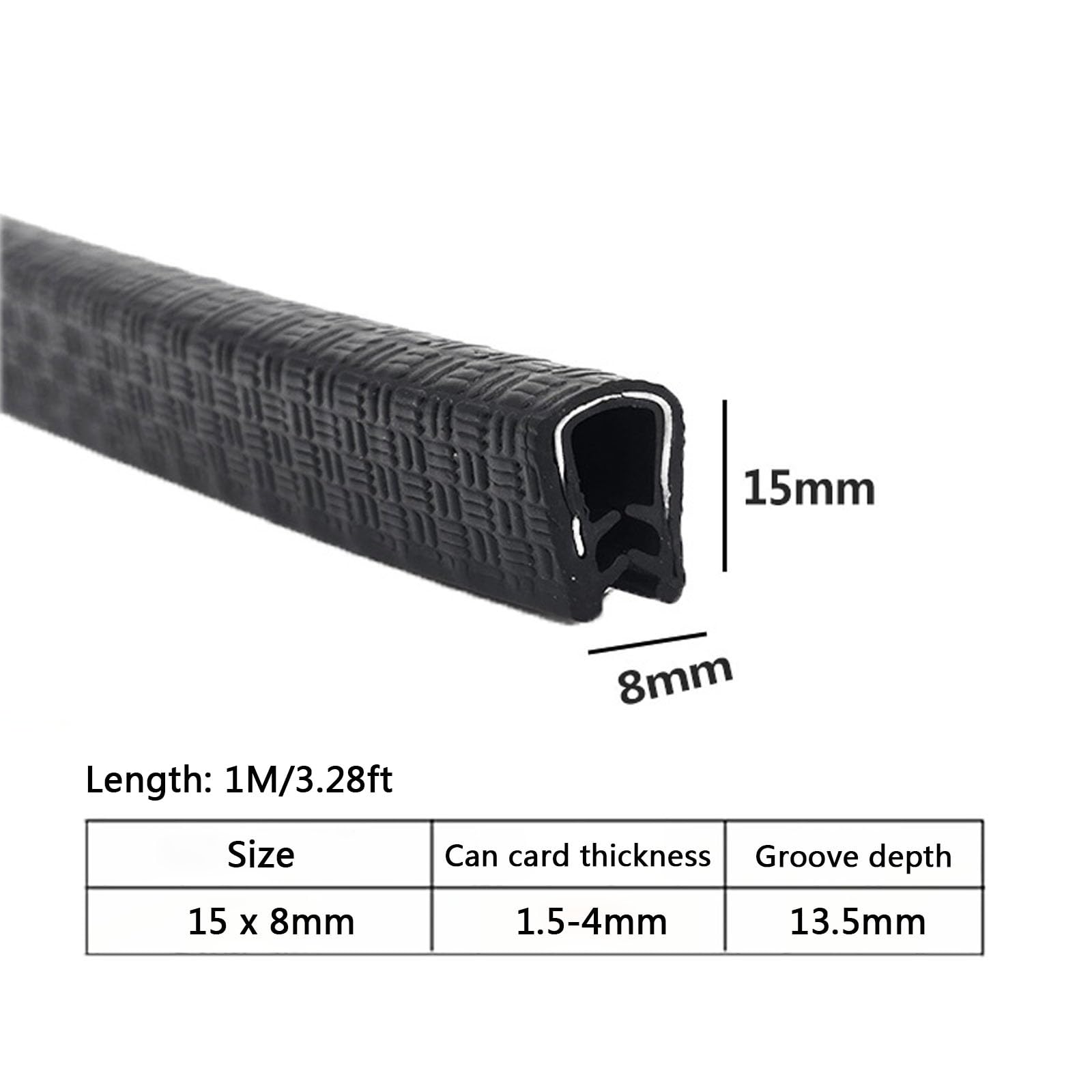 U-förmige Kantenleiste, U-Kanal-Gummidichtungs-Kantenschutz(Black,15mm x 8mm)