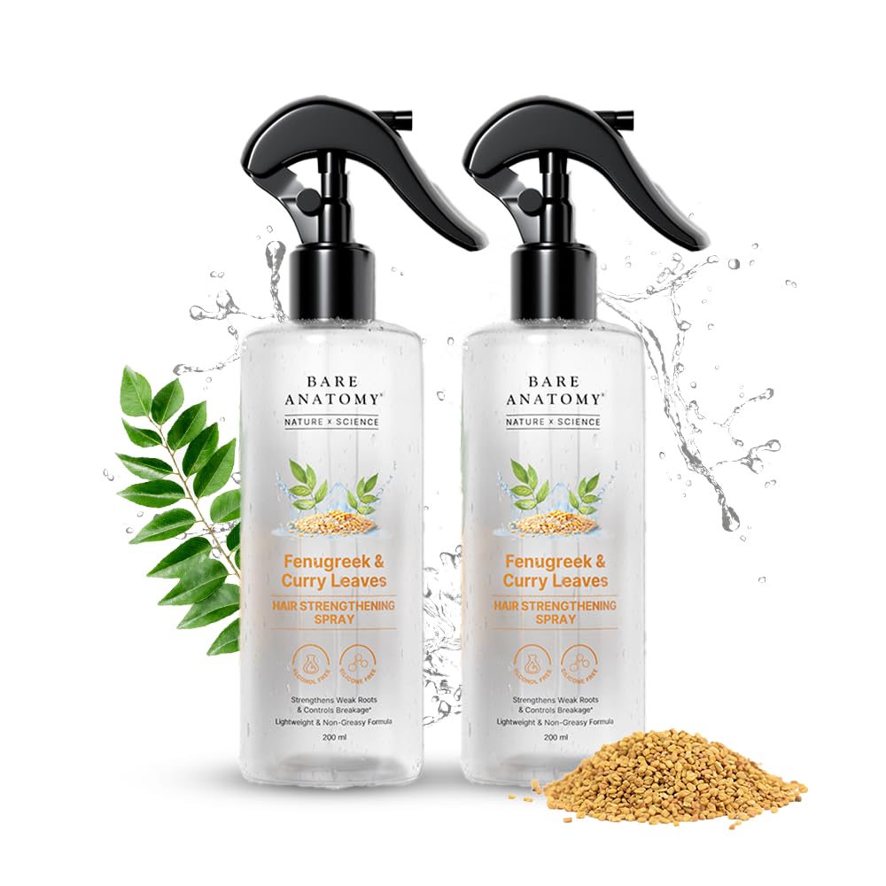 Bare Anatomy Nature x Science Fenugreek and Curry Leaves Hair Spray | Strengthens Roots & Controls Breakage | Lightweight & Non-Sticky Formula | Maintains Natural Shine & Smoothness | 200ml (Pack of 2)-image-49
