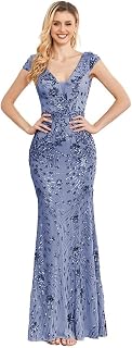 Women Sequin Long Evening Dress Glamorous Sleeveless V Neck Mermaid Prom Dress for Wedding Party Club Occasions Price In India