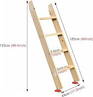 Vista 2 de Escalera para litera de 3 escalones, 4 escalones, 5 escalones, para personas pesadas, escaleras de madera con soporte de ganchos y pies Natural