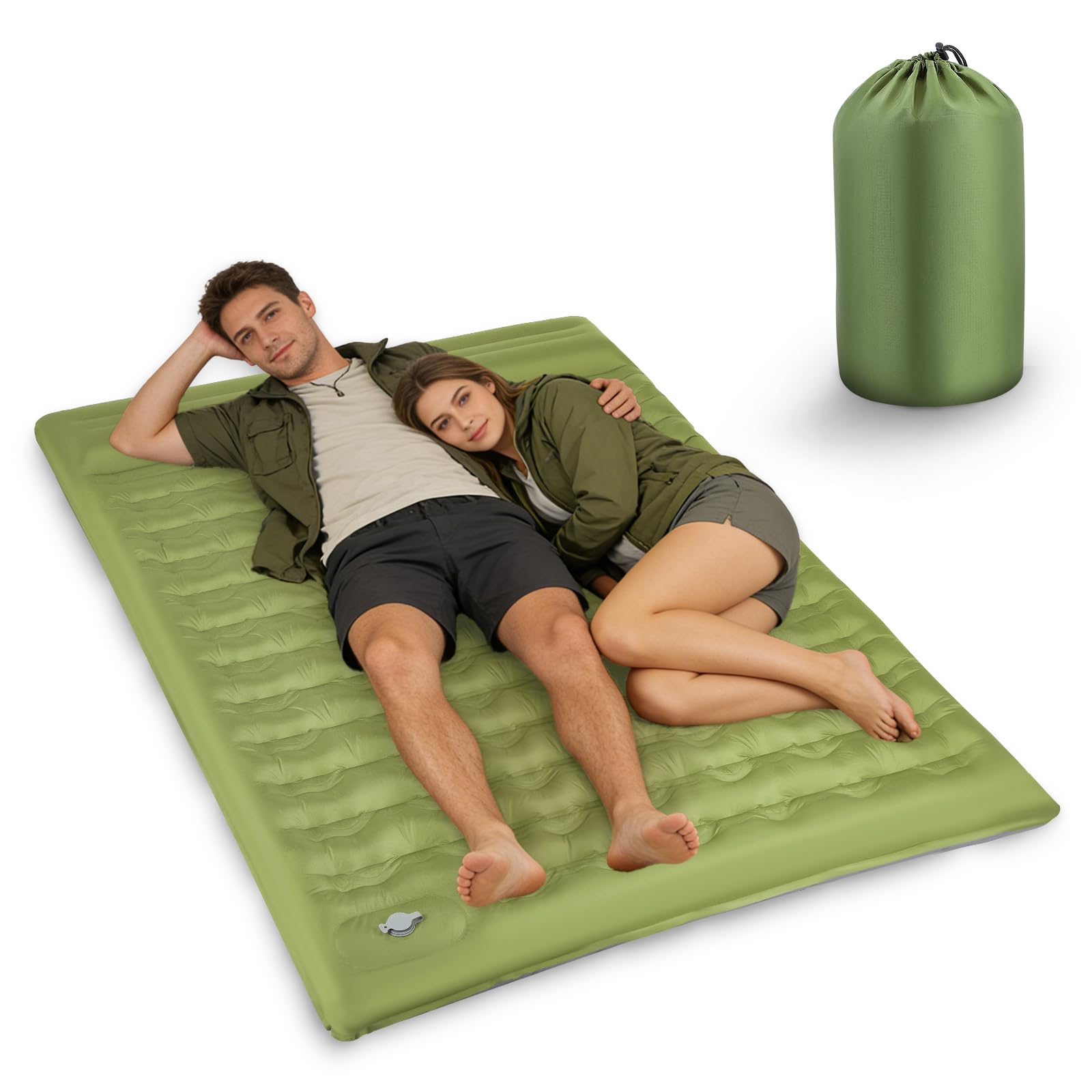 colchoneta camping 2 persona,15cm extra grueso colchón hinchable,190*140*15cm colchon camping con almohadas bomba de pie incorporada,colchón autoinflable ultraligero para exteriores máx 250KG