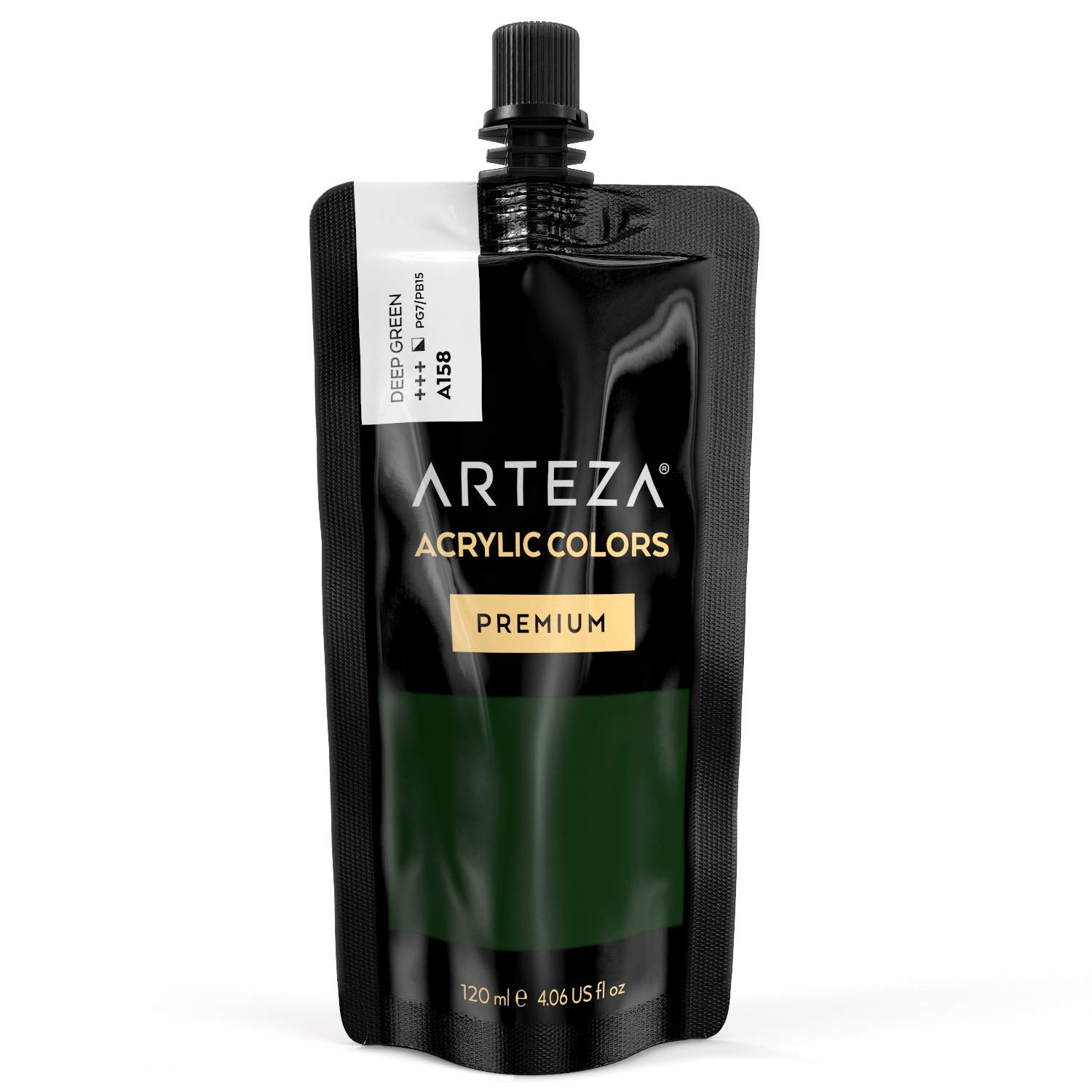 ARTEZA Acrylic Paint Deep Green Color (120 ml Pouch, Tube), Rich Pigment, Non Fading, Non Toxic, Single Color Paint for Artists and Hobby Painters