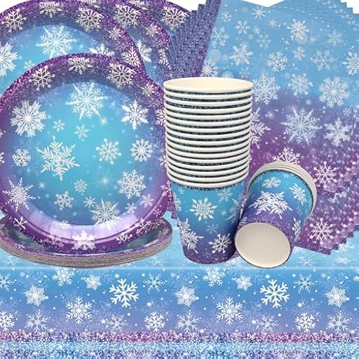 Vajilla para Fiesta de Copo de Nieve,Doyomtoy 61 Piezas Decoraciones de Fiesta de Nieve Fiesta Platos Cumpleaños Copo de Nieve Platos Servilletas Vasos para Baby Shower Boda Cumpleaños | Ya disponible en tu tienda friki favorita! En mundofriki.es!