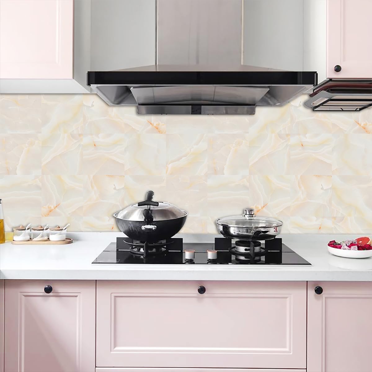 Marble Tile Stickers, Peel And Stick Marble Stick On Tiles 60 X 30cm, 10PCS PVC Self Adhesive Wall Backsplash Tiles For Kitchen Bathroom (Beige Slate - View #2