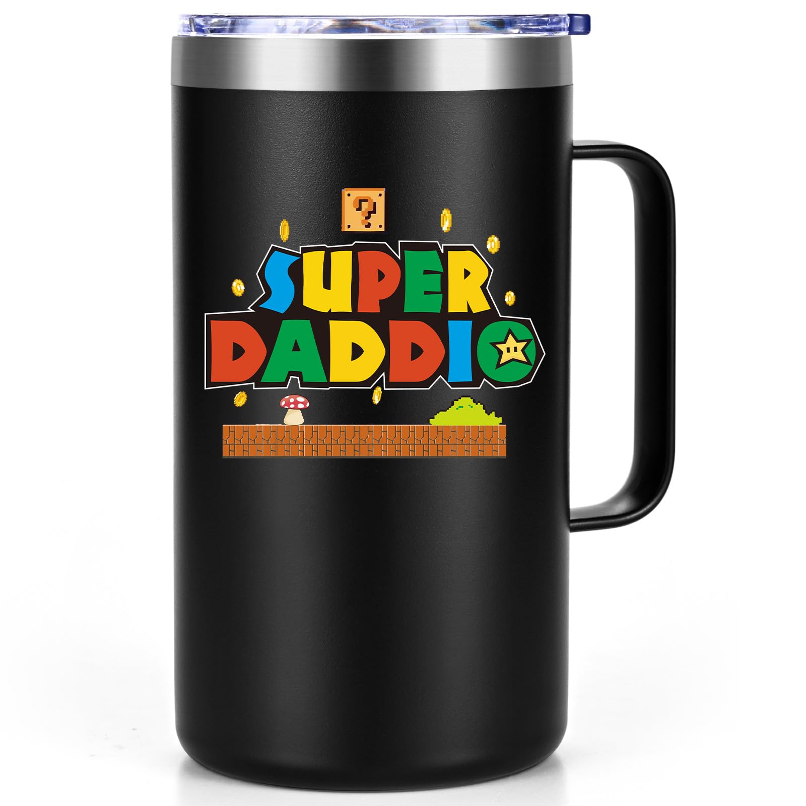 Lifecapido Super Daddio Insulated 20oz Black Coffee Mug - Cool Dad Gift for Fathers Day, Christmas, Birthdays