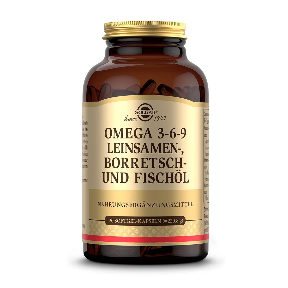 SOLGAR® OMEGA 3-6-9 Softgel-Kapseln, 120 Stück, 40 Tage Vorrat | Ausgewogenes Verhältnis von Omega-3-, 6- und 9-Fettsäuren aus Leinsamen-, Borretsch- und Fischöl, Glutenfrei