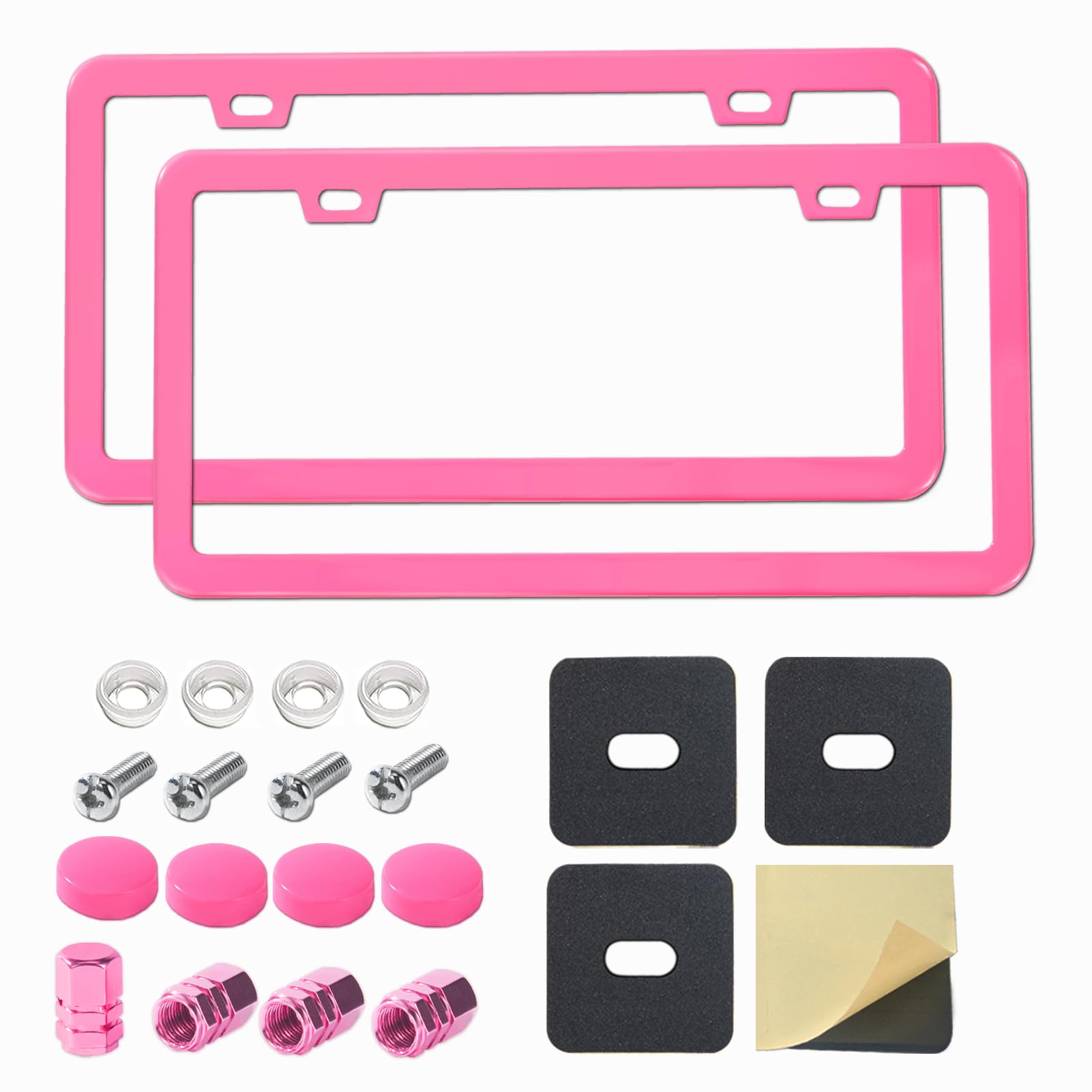 Pink License Plate Frame Premium Fashion Matte Aluminum Alloy Holder with 2 Holes 2 Pack Waterproof Rust-Proof Universal