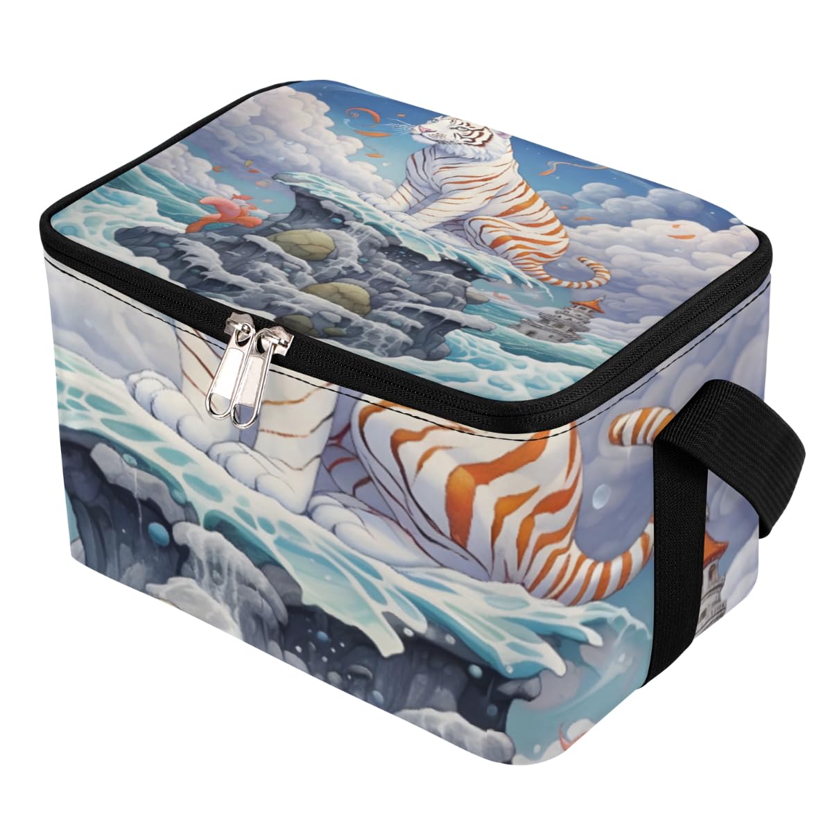 GzLeyigou Lunch Bags for Women Men 9 Cans,Tiger Stand on Stone Hot & Cold Food Delivery Bag Insulated Grocery Bag Insulated Lunch Box Tiger Cooler Bag for Office Work Picnic Beach