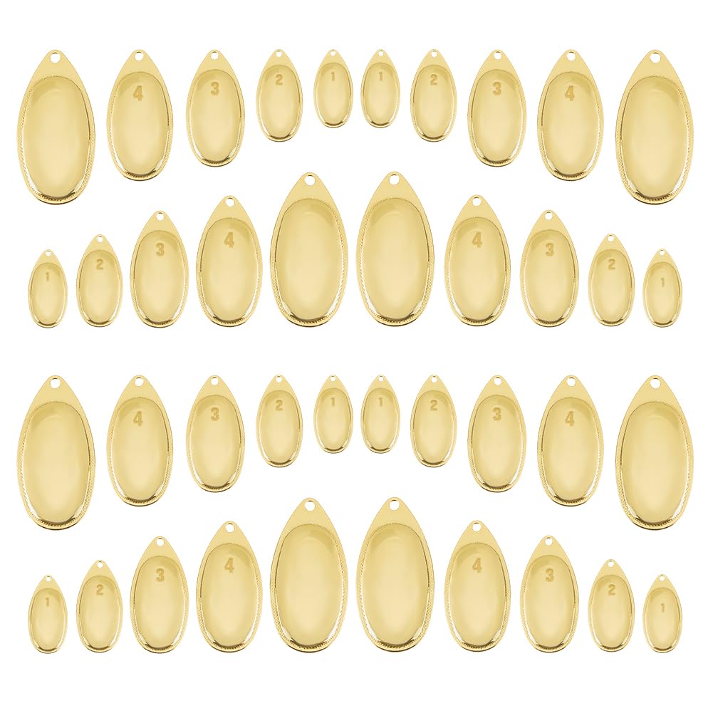 SUPERFINDINGS 60PCS 5 Sizes Spinner Blades Golden Spin Blades Spoons Blades Colorado Blades DIY Lure Accessories for Hard Lures Spinner Baits Spoons Rigs Making