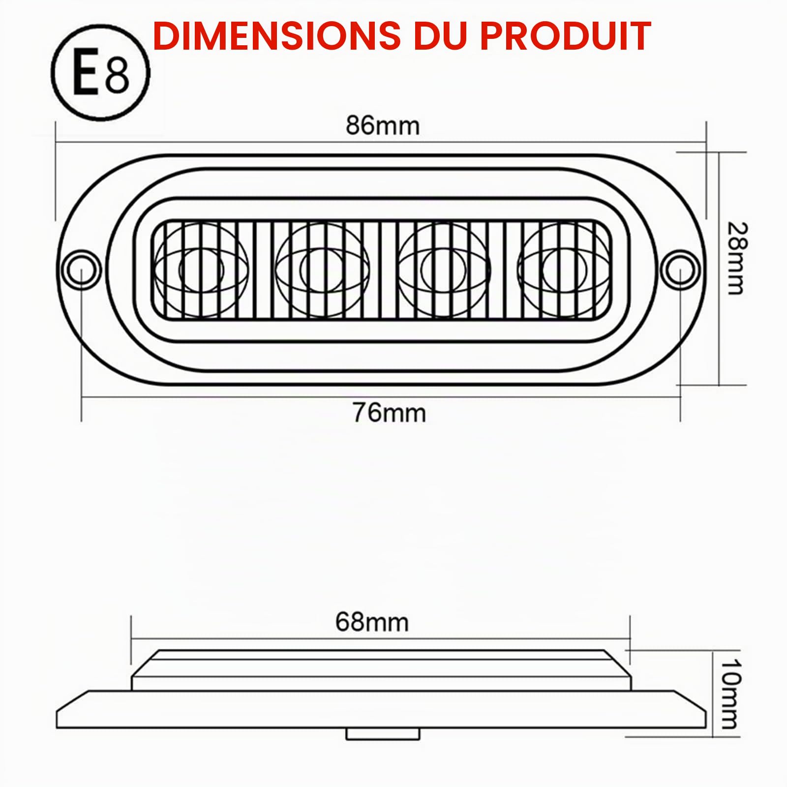 10x Feux Position Latéraux LED 12-24V, IP65 Étanche Blanc | 4 LED SMD haute luminosité ,3000K ambre/jaune ,IP65 étanche,Installation facile,Compatible caravane,camions, camping-cars