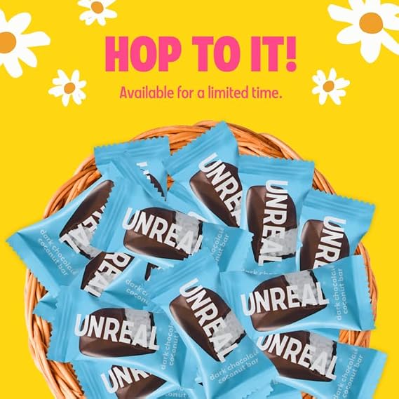UNREAL Dark Chocolate Easter Coconut Bars | 3g Sugar, Certified Vegan, Gluten Free, Fair Trade, Non-GMO | No Sugar Alcohols or Soy | 10.6 Oz, 1 Box