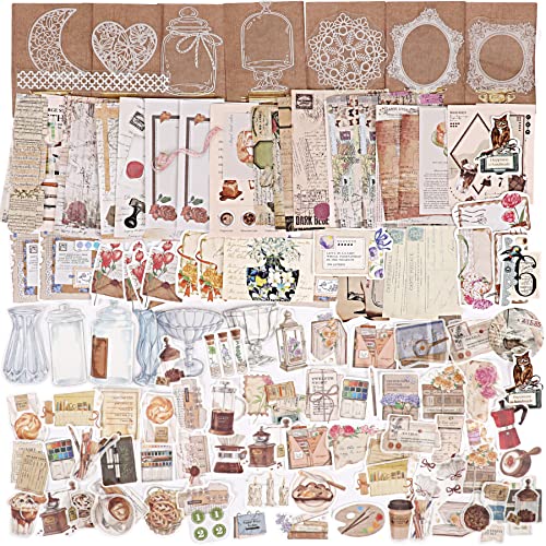 SANNIX 520枚 コラージュ 素材 シール フレークシール デザインペーパー 大容量 コラージュシール 手帳 シール コラージュ 素材 フレーム 食べ物と英語のサムネイル