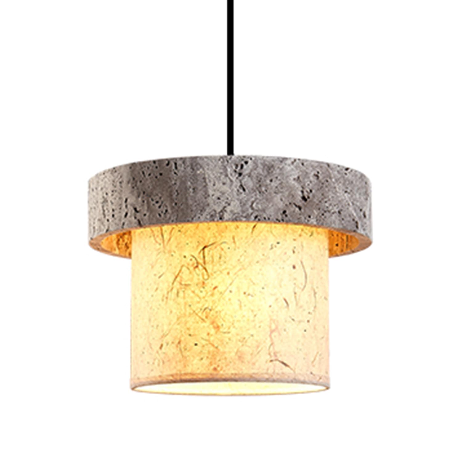 MTNROO Medieval Style Wabi-sabi Style Hanging Light Japanese Middle Pendant Lights for Hallway Travertine Ceiling Light Chandelier 1-Light Paper Lampshade Lighting Fixture for Foyer Hotel Living Room