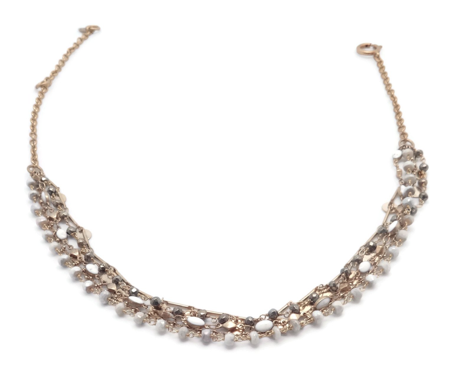 Catherine PopescoWhite & Grey Mineral Stone Mix Multi Strand Goldtone Necklace