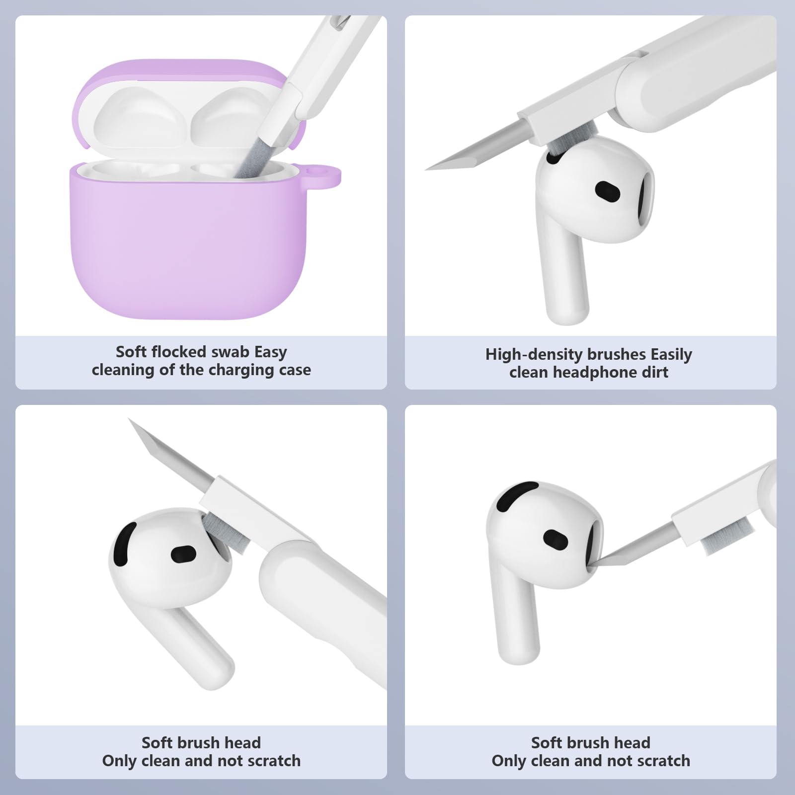Case Compatible with AirPods 4 2024 with Cleaning Kit, Premium Silicone for Airpods 4 Case Cover Protective Shockproof Silicone Case, LED Front Visible Visible Purple - 5