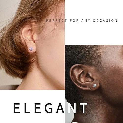 Miniatura 4 de UHIBROS 6 Pairs Stainless Steel Stud Earrings Set Hypoallergenic Cubic Zirconia 14K White Gold 316L CZ Earrings