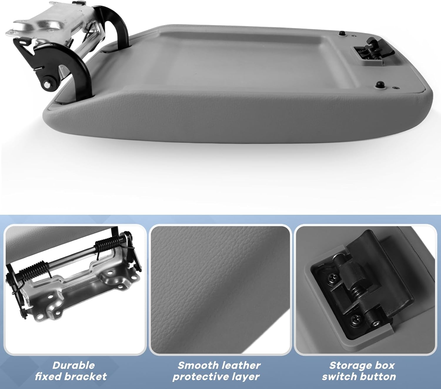 Center Console Lid Armrest Assembly with Bracket Fit for Toyota Highlander 2008 2009 2010 2011 2012 2013 Replacement, Replaces 58905-0E040-B0 Arm Rest Box Lid Middle Console Cover Gray