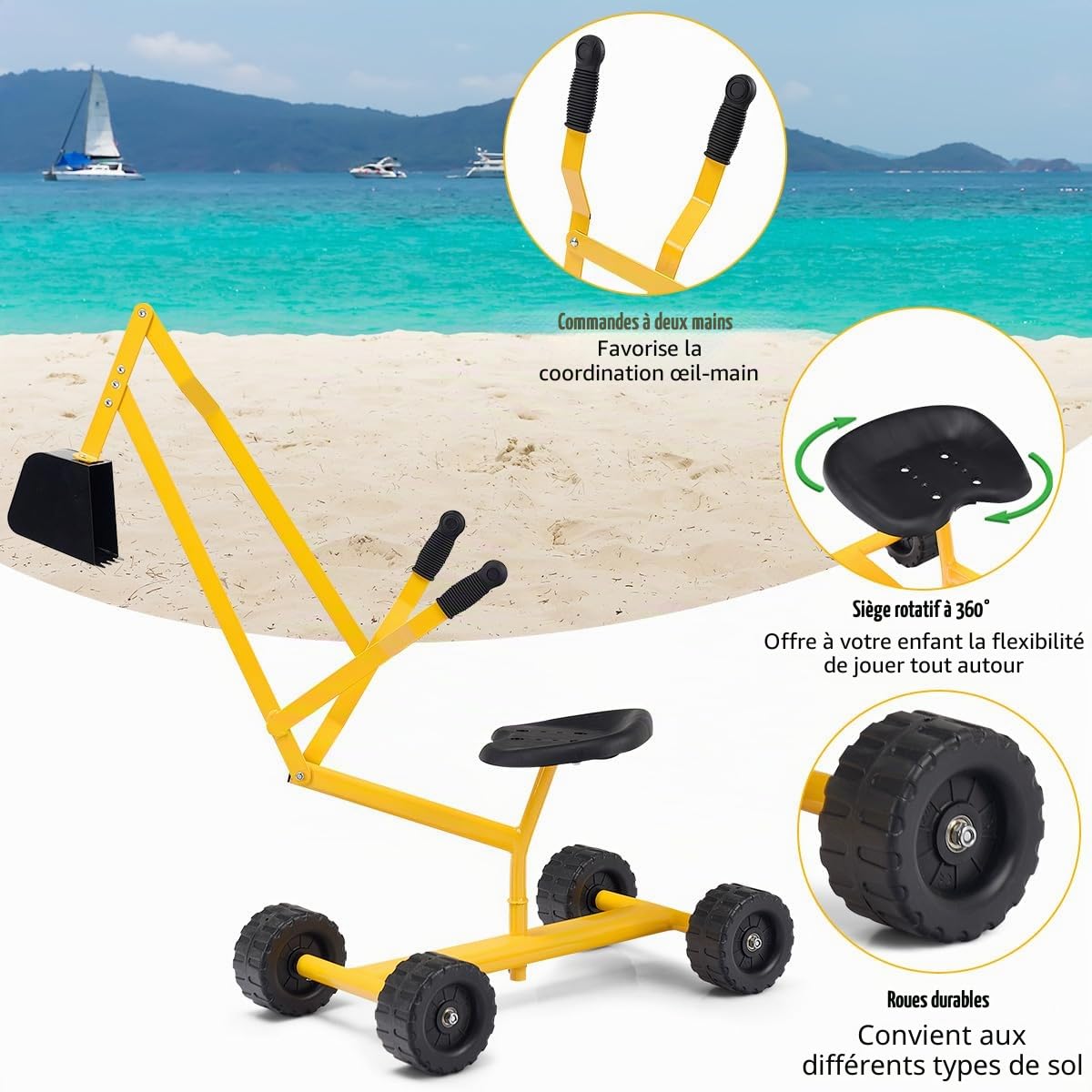 DREAMADE Pelle Excavatrice pour Enfants, Siège Rotatif à 360 Degrés Excavatrice en Métal Robuste, Pelleteuse de Sable Pivotante (avec 4 Roues)