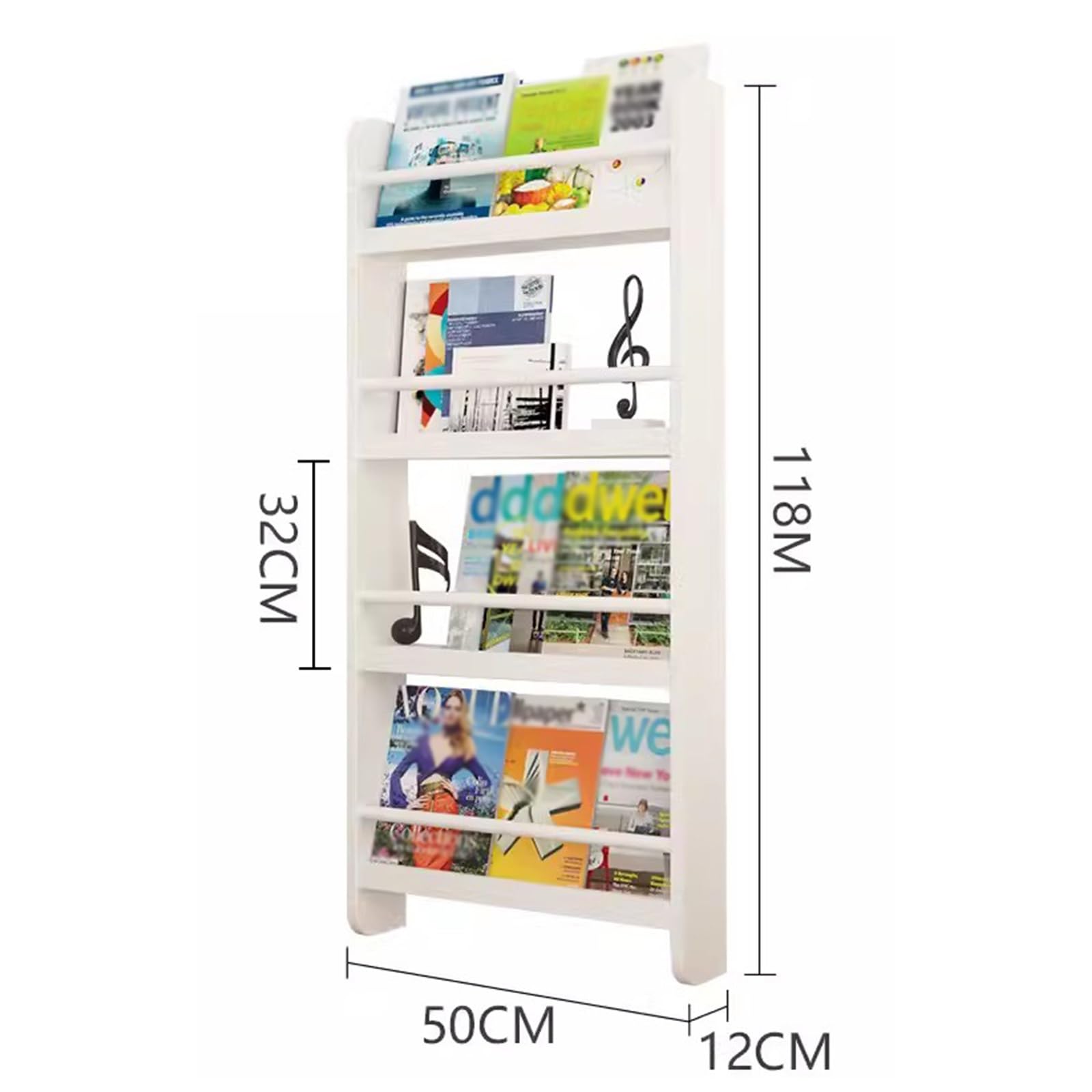 Libreria da parete per bambini, in legno di pino, colore bianco, per libri illustrati, dimensioni: 50 x 12 x 118 cm
