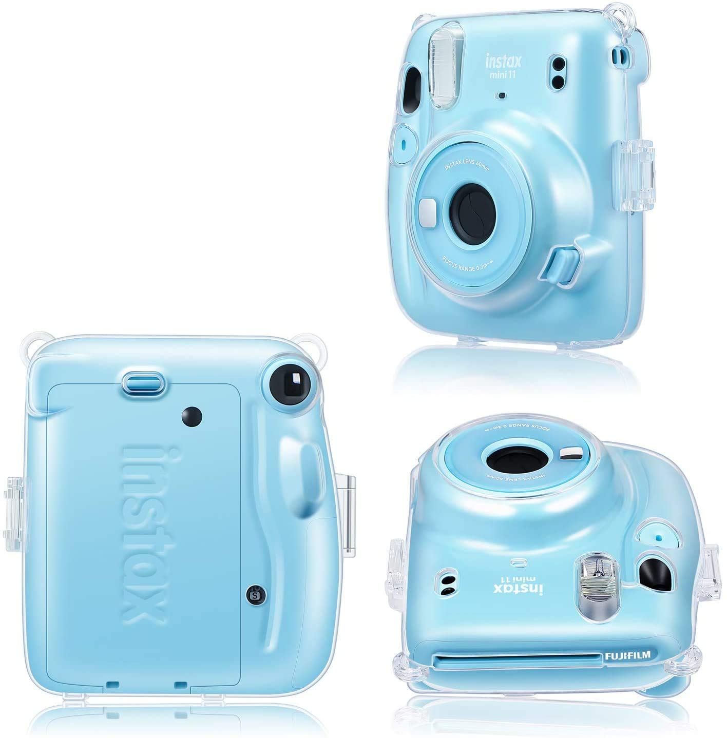 FINTIE Przezroczyste etui ochronne do aparatu Fujifilm Instax Mini 11 Instant Film - Krystalicznie twarda osłona PCW ze zdejmowanym tęczowym paskiem na ramię, przezroczyste
