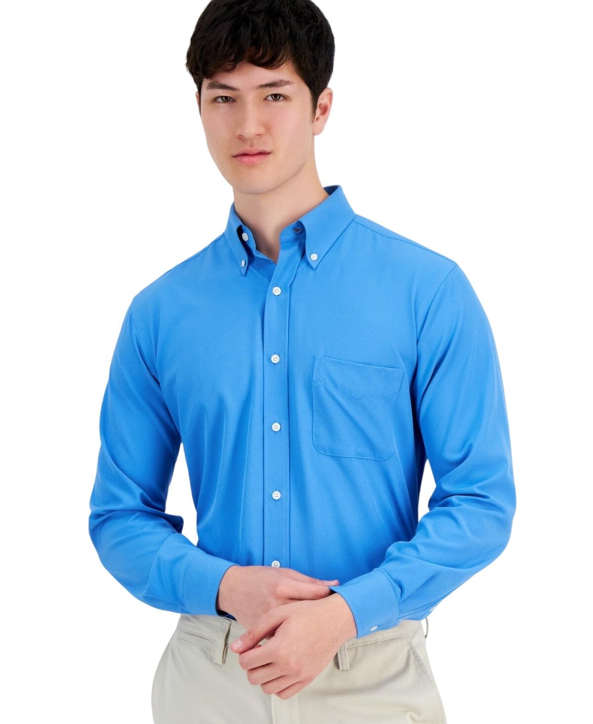 Club Room Mens Regular fit Dress Shirt XXL 18 in 36-37 Bright Blue Solid