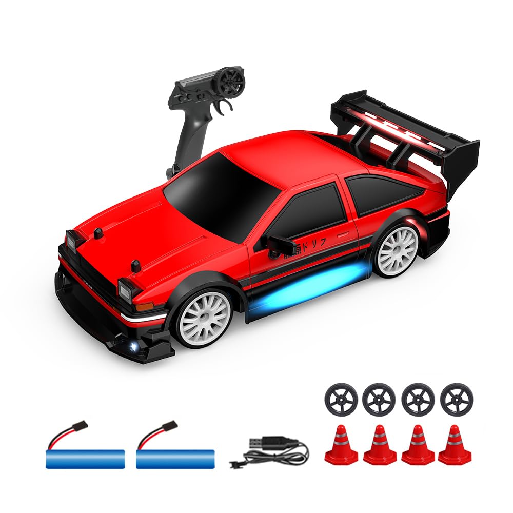 1:24 Scale RC Drift Car, 30KM/H 4WD 2.4GHz Remote Control Cars with LED Light, Racing and 4 Drifting Wheels, 1 Rechargeable Batteries, High Speed RC Racing Cars Perfect Toy Gift for Boys, Girls, Kids