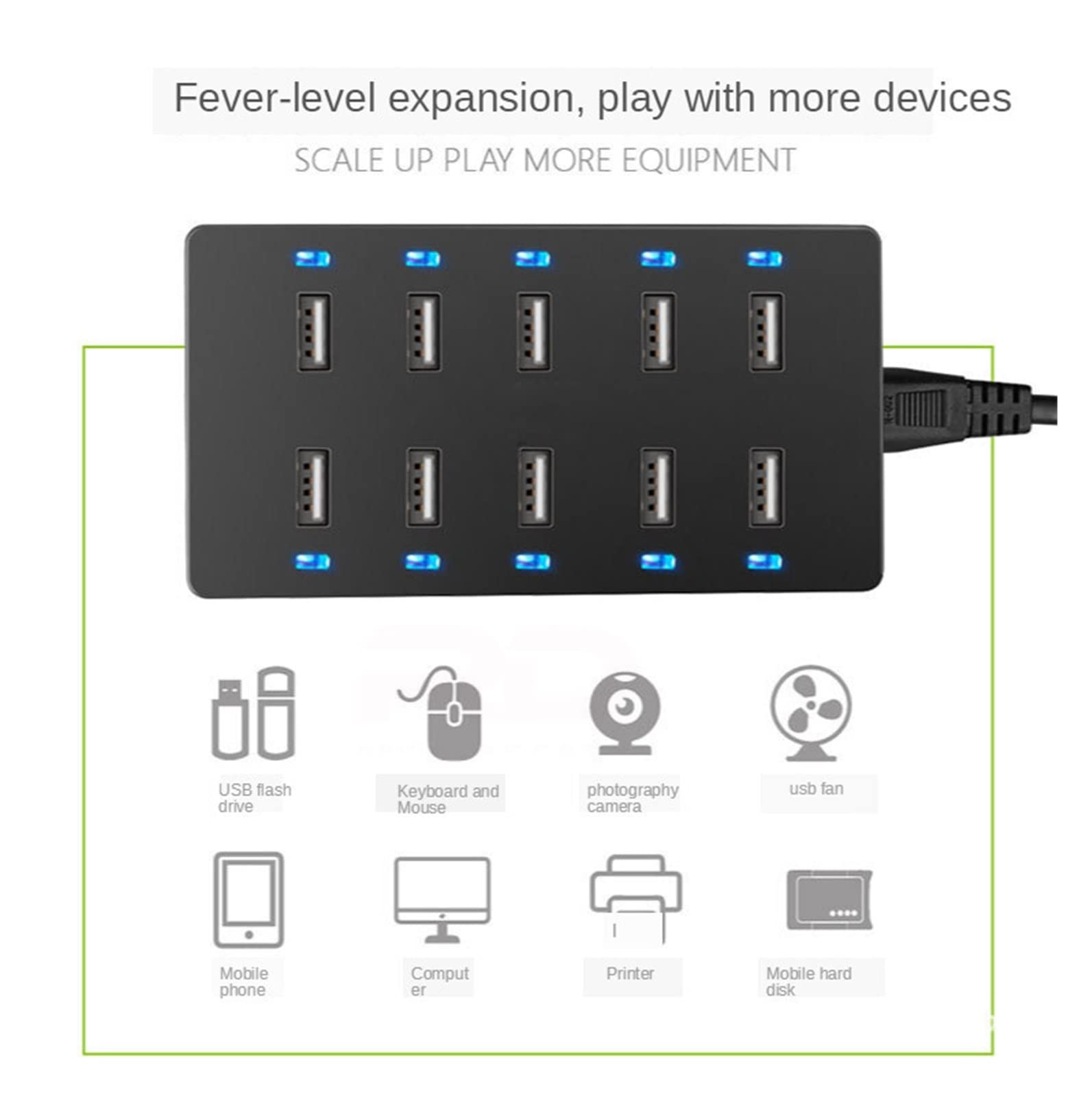 Stacja ładowania, Wieloportowa ładowarka USB 40 W 10 portów Stacja ładowania biurkowego Inteligentne wieloportowe urządzenie ładujące do smartfonów, tabletów i nie tylko