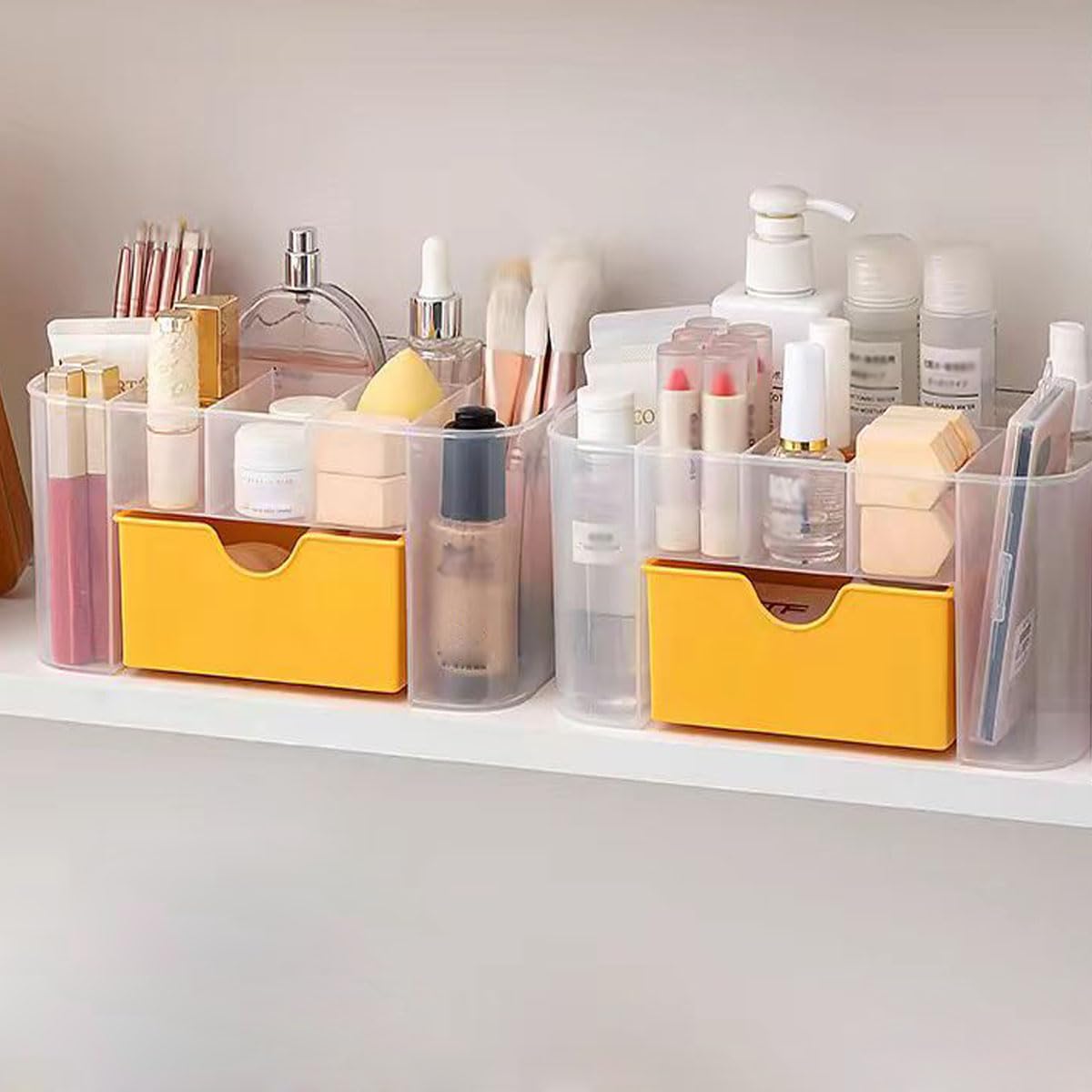 2 Pack Clear Storage Drawers,Bathroom Makeup Organizer Bins Makeup Cosmetic Storage Box with Drawers Pen Holder Desk Organizers Plastic Sundries Storage for Office Supplies Bathroom Counter Dresser