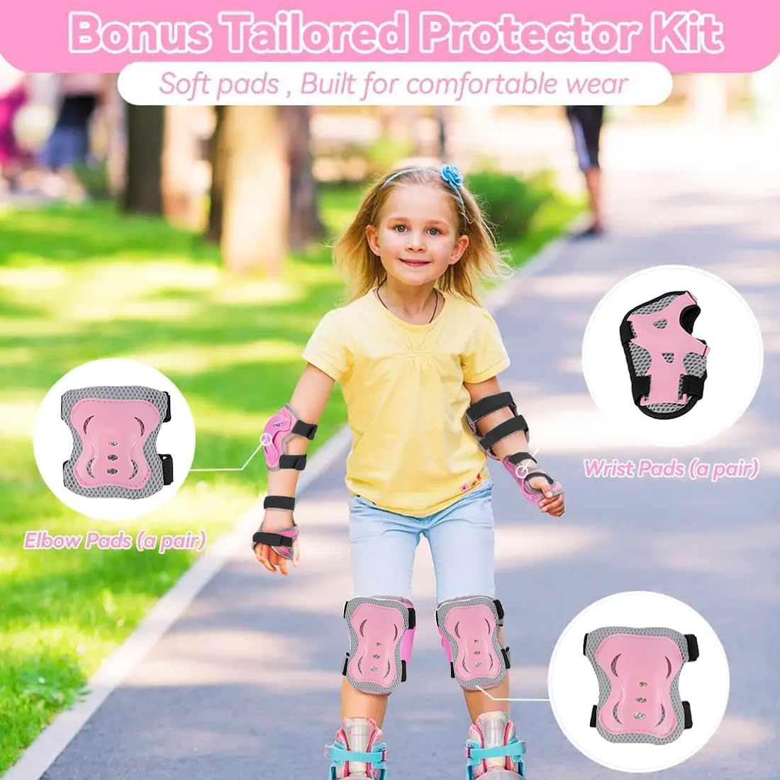 NHQZ Protezione Kit per Bambini, 6 in 1 Ginocchiere Gomitiere Tutore Polso Protezioni Set, Regolabile Attrezzatura Protettiva, Scooter e Rollerblade