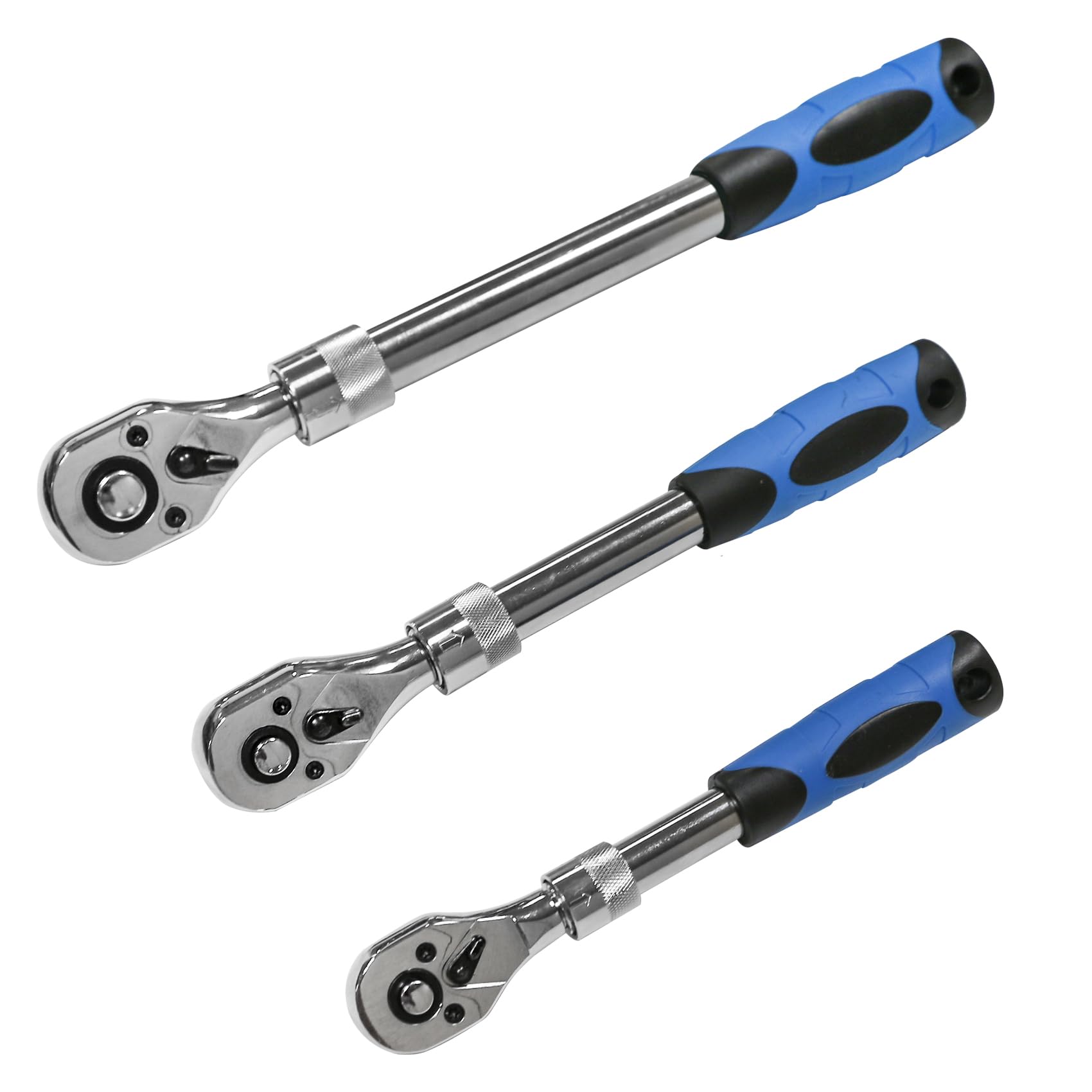 TR TOOLROCK 3PCS Extendable Ratchet Set,1/4" 3/8" 1/2-Inch Drive Socket Wrench 72-Tooth Quick-Release Reversible CR-V Gear Torque Spanner with Soft Grip Handle Hand Tools