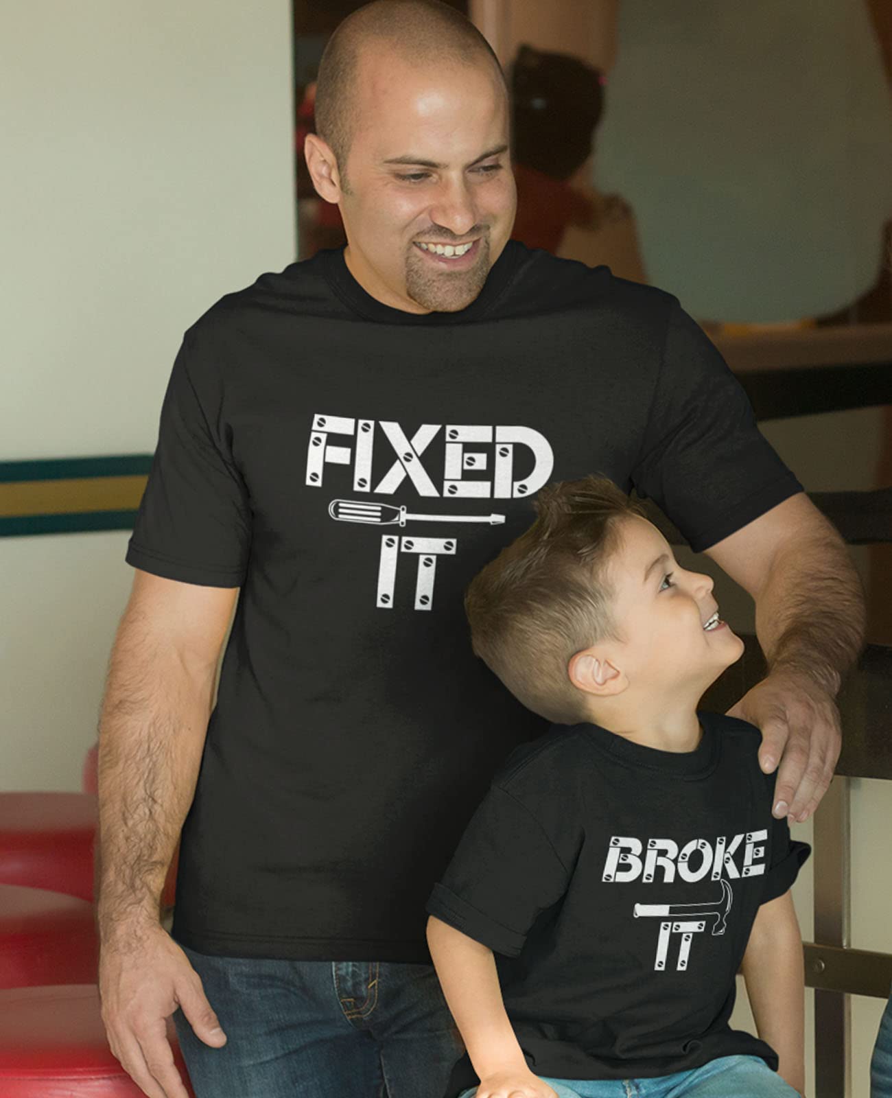 Tstars Fixed It & Broke It Dad and Son Matching Shirts | Father's Day Funny Gift for Dads and Toddler Dad Black X-Large/Toddler Black 3T
