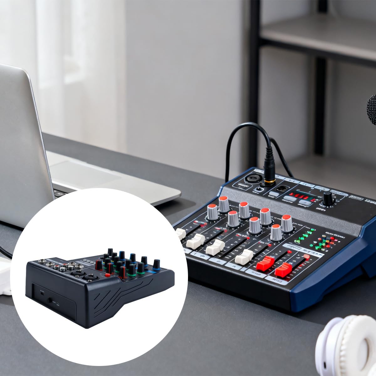 Tragbarer Audiomixer, professioneller 4-Kanal-Bluetooth-Mixer, DJ-Konsole mit Halleffekt für Karaoke, USB, Live-Bühne, KTV