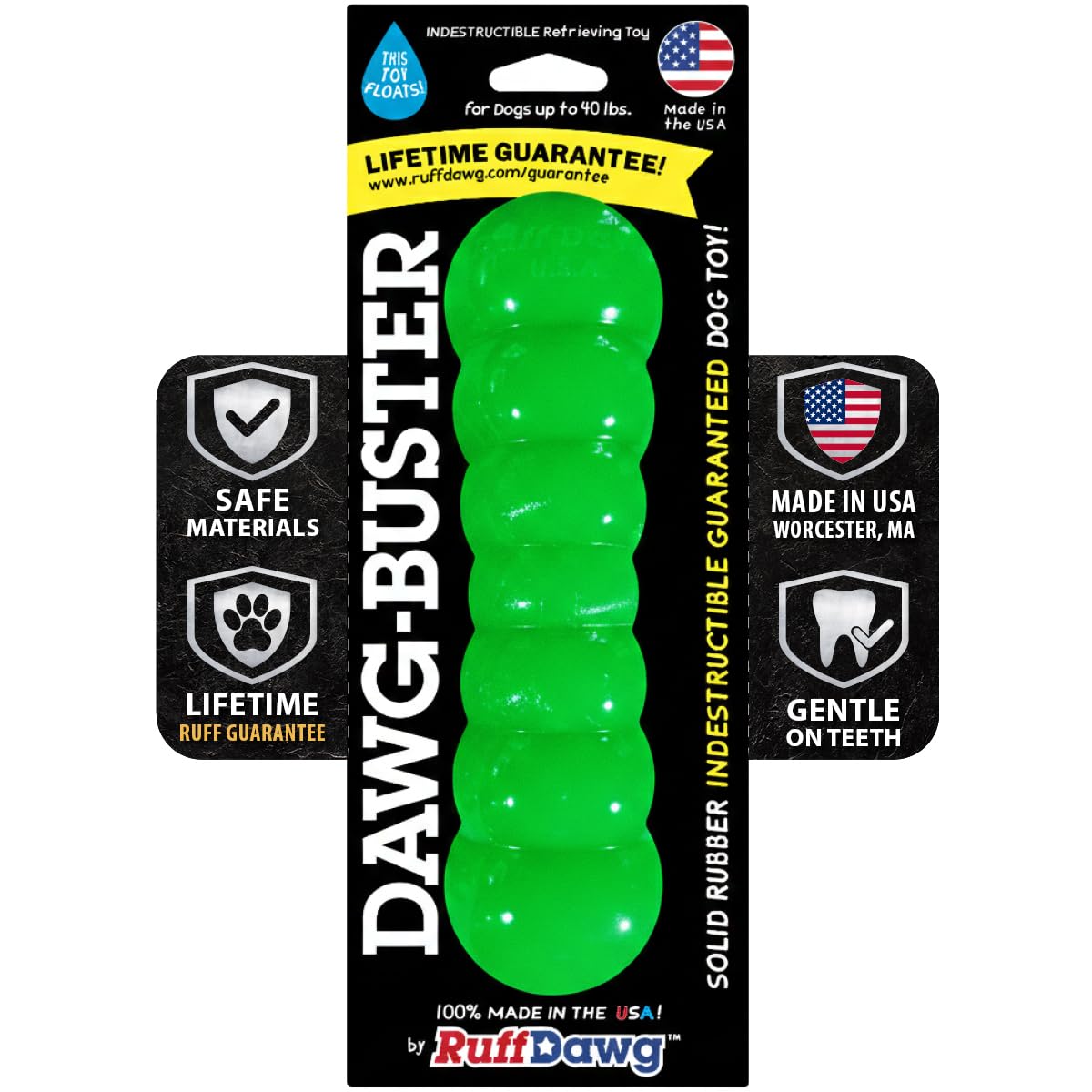 Bâton à mâcher en caoutchouc solide Ruff Dawg fabriqué aux USA