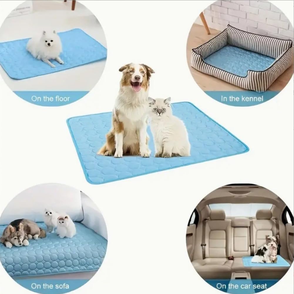 Alfombrilla de enfriamiento para perros y gatos, almohadilla reutilizable de seda de hielo para mascotas, 150 x 100 cm, manta lavable para uso en interiores y exteriores, paquete de 2 cojines medianos