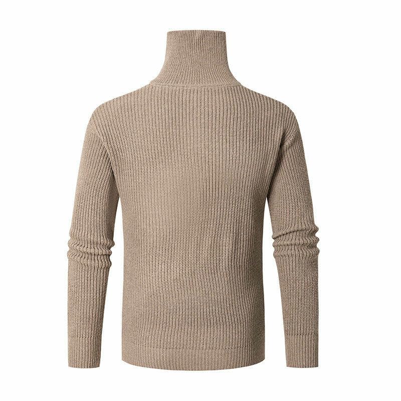 Pull homme col zippé ajusté USTZFTBCL en tricot uni pull chaud automne hiver