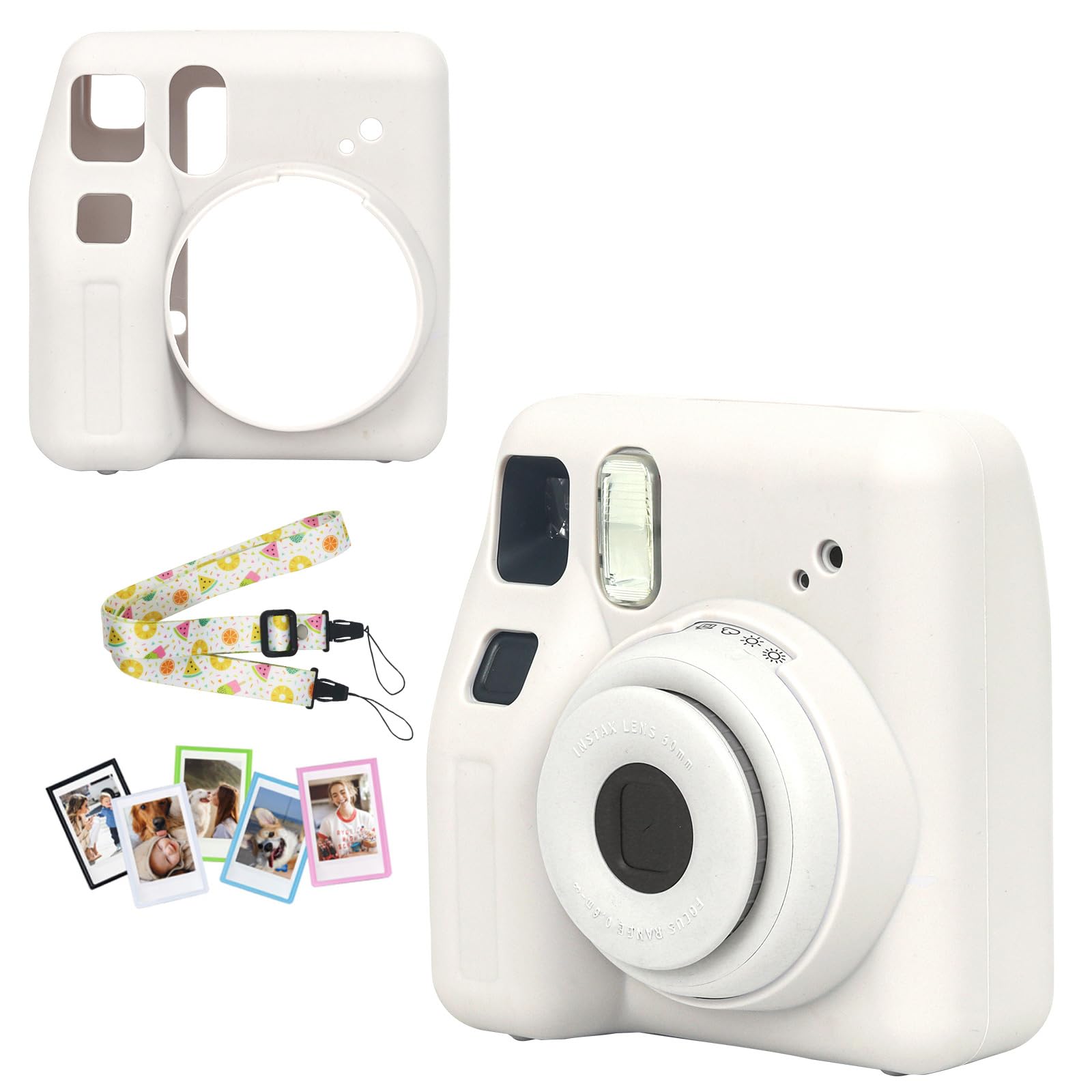 CAIYOULESilicone Case for Instax Mini SE, Protective Camera Case for Fujifilm Instax Mini SE Camera with Adjustable Shoulder Strap and Mini Magnetic Photo Bag x 5，No Camera（White）