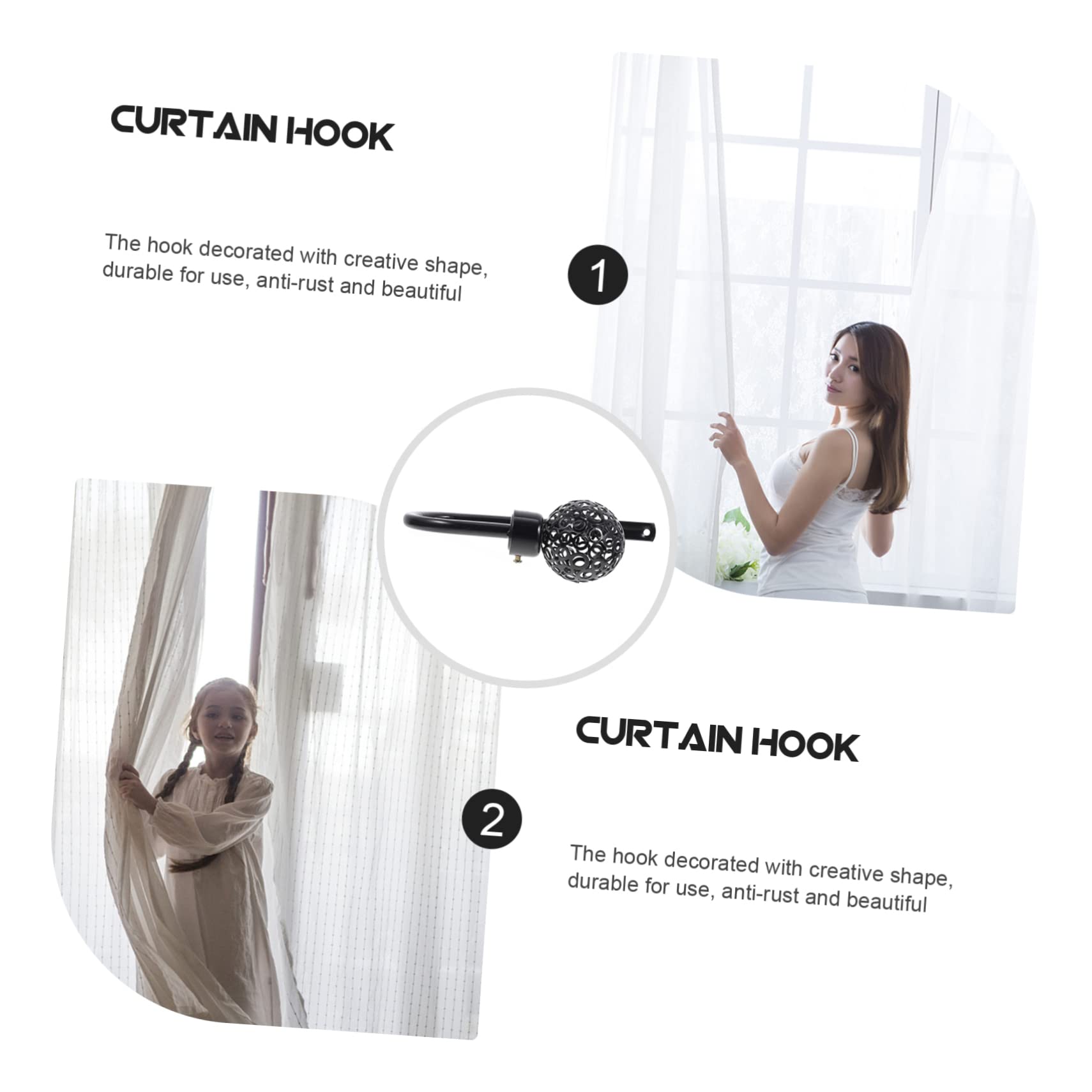 Cabilock 3pièces Embrasse De Rideaux U-Shape Décoratif De Draperie Élégant pour Maison Support De Rideaux Antirouille Accessoire De Décoration Intérieure