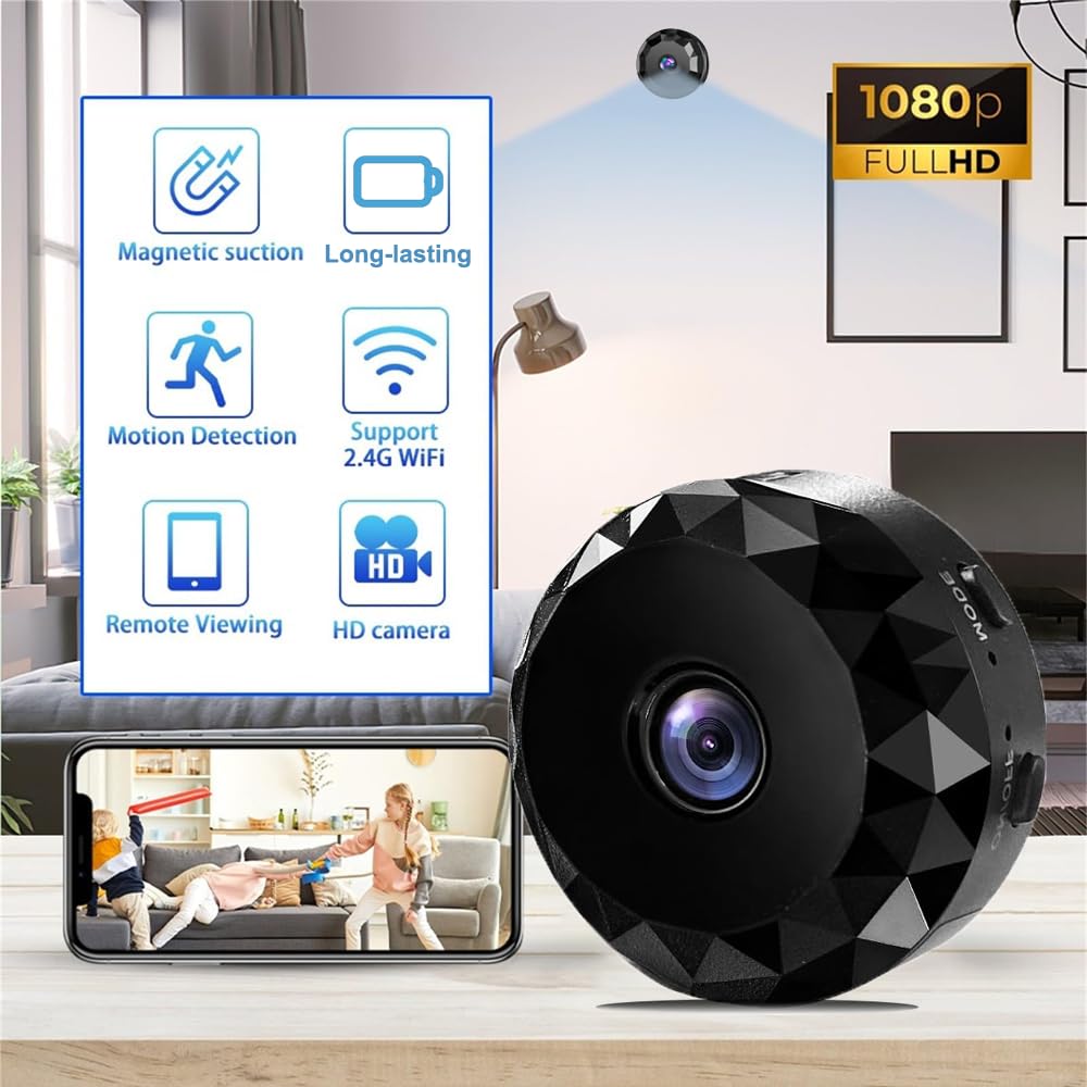 Mini Camera Espion sans Fil, Micro Camera Surveillance WiFi Interieur/Exterieur sans Fil Discrete avec Détection de Mouvement, Petit Cachee Camera Espion pour Bebe Maison Chat Voiture Chien