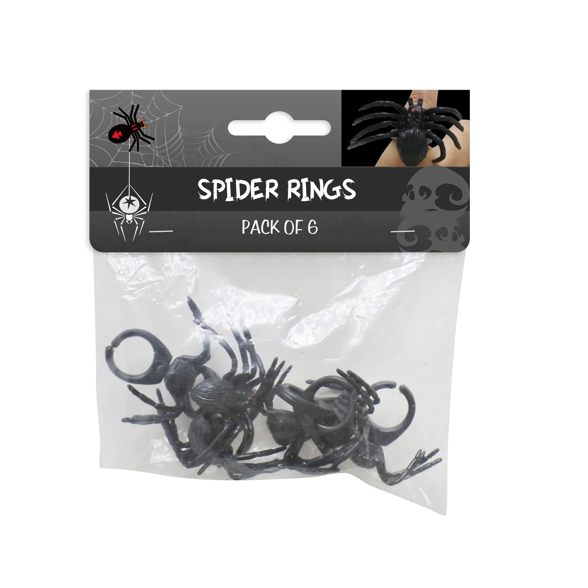 LITTLE BIRDIE Spider Finger Ring 6pc | Halloween Party Supplies