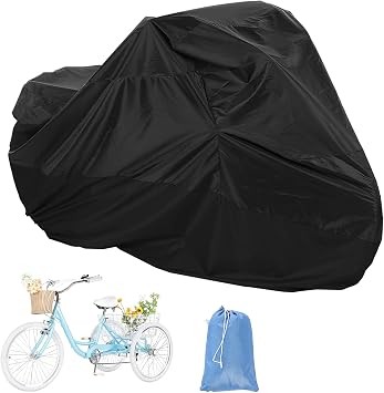 Adult Tricycle Cover Waterproof Outdoor, Bike Covers for 2 Bicycles, Sun Dust Wind Proof Bicycle Cover with Lock Hole, 90.6"L, Ripstop Material, Easy to Carry-Black