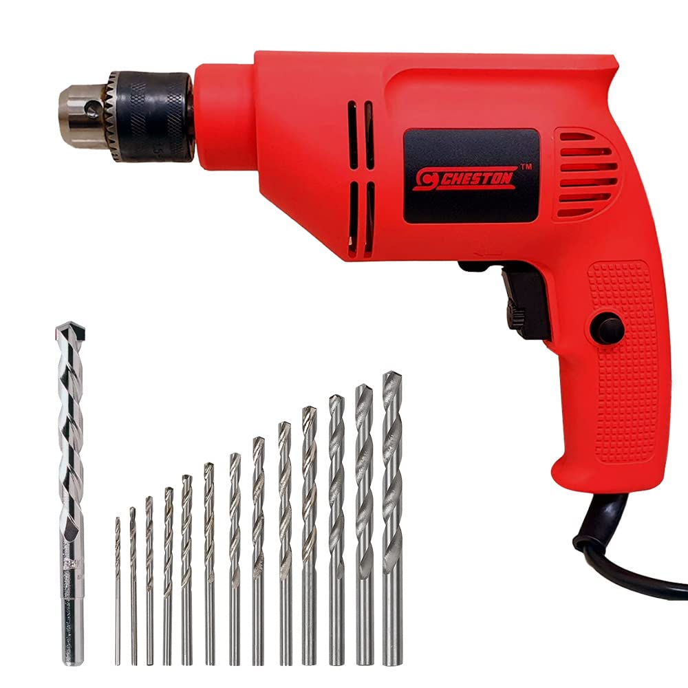 Cheston 10 mm Drill Machine Set 400W | Drill Kit with 13 HSS Bit All Different Surfaces & 1 Wall/Brick Bit with Black Tool Box| Drill For Wall Wood Metal Sheets | Variable Speed & Reverse/Forward function | 2600 RPM | Electrical Power Tool Kit For Multipurpose Use