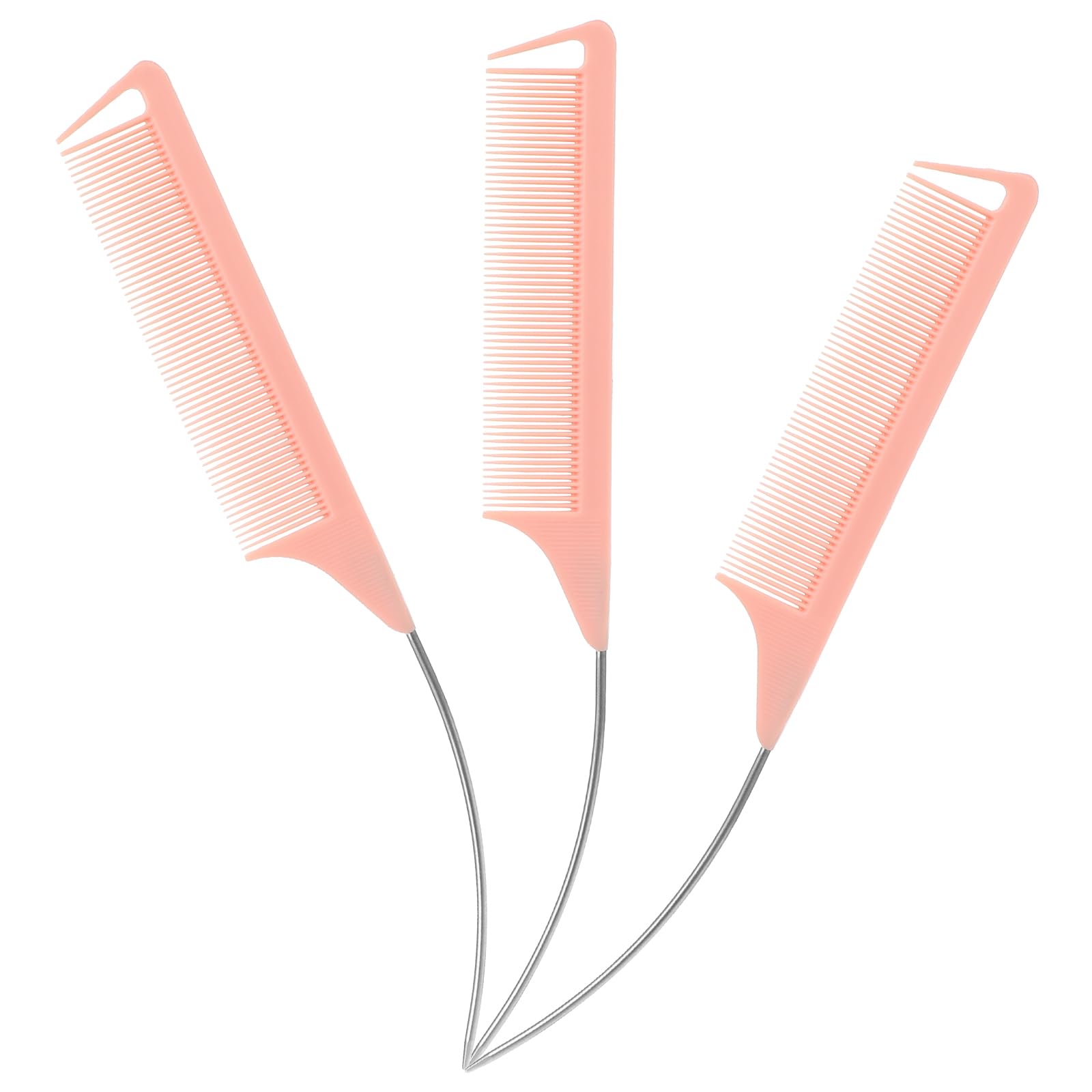 Giantree 3 Pcs Curved Rat Tail Combs, Rat Tail Parting Comb Carbon Fiber Long Steel Pin Teasing Rat Tail Comb for Hair Styling Hair Parting Tools for Women(Pink)