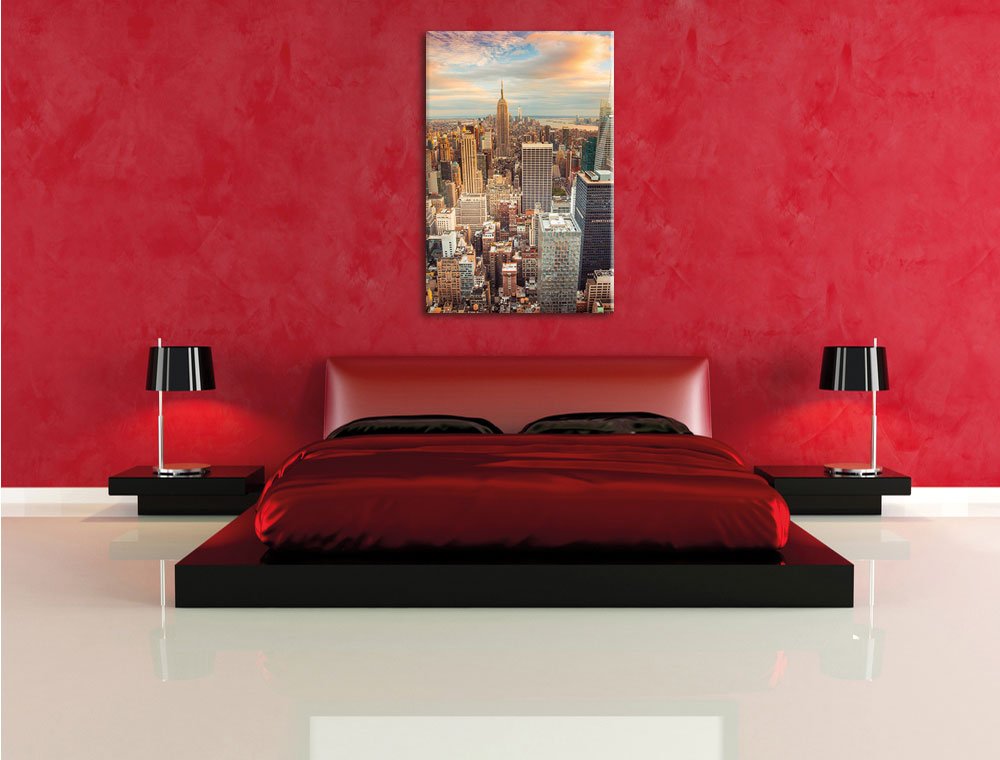 Pixxprint Skyline von New York, Größe: 120x80cm, Leinwandbild, fertig gespannt, Wandbild, Dekoration, Kunstdruck, kein Poster