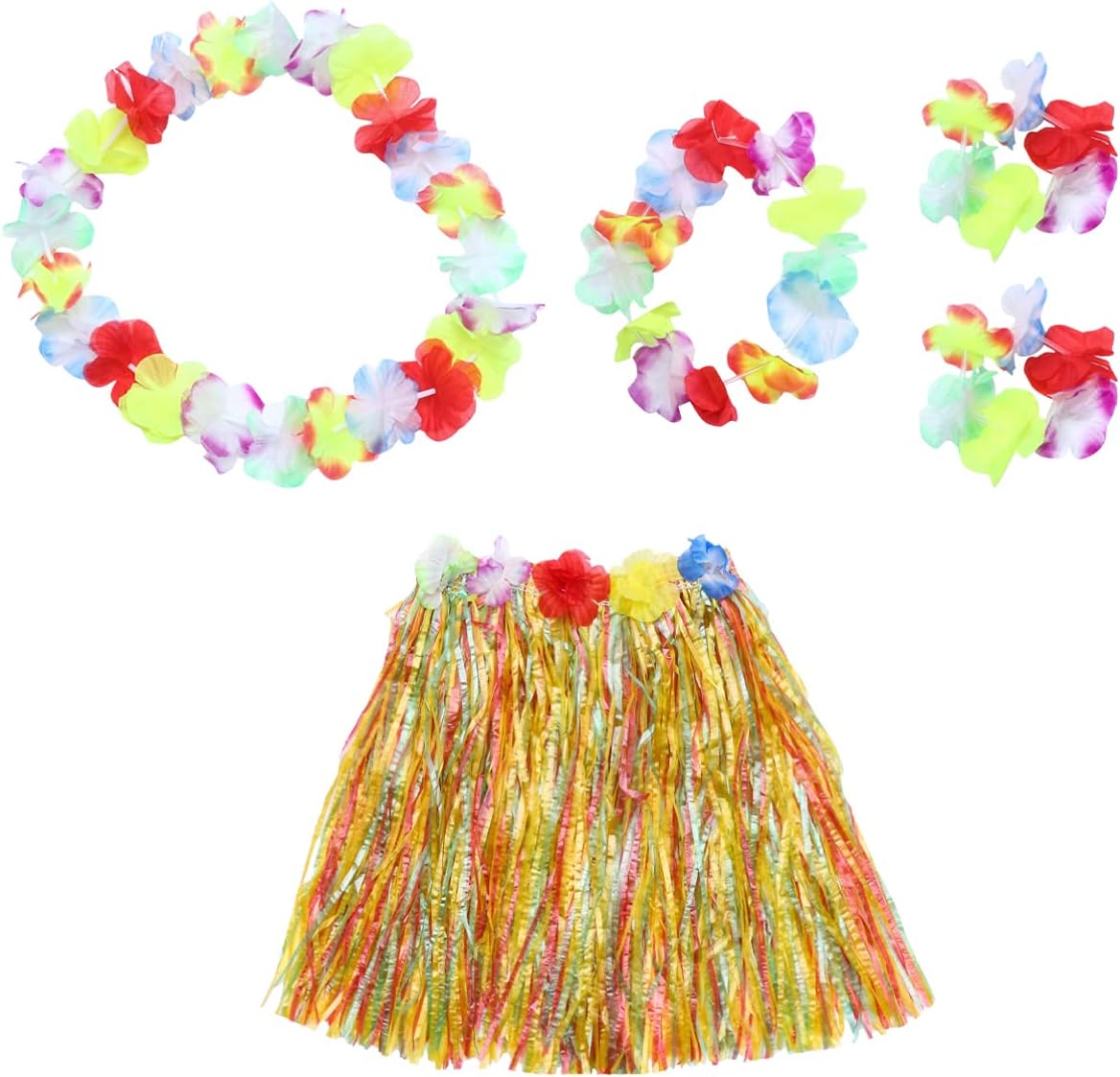 BalacooKids Hawaii Party Dress Hula Dancer Grass Skirt Hawaiiâ€‚Skirt Kids Grass Skirt Set Summer Party Skirt Hawaiian Costume Set