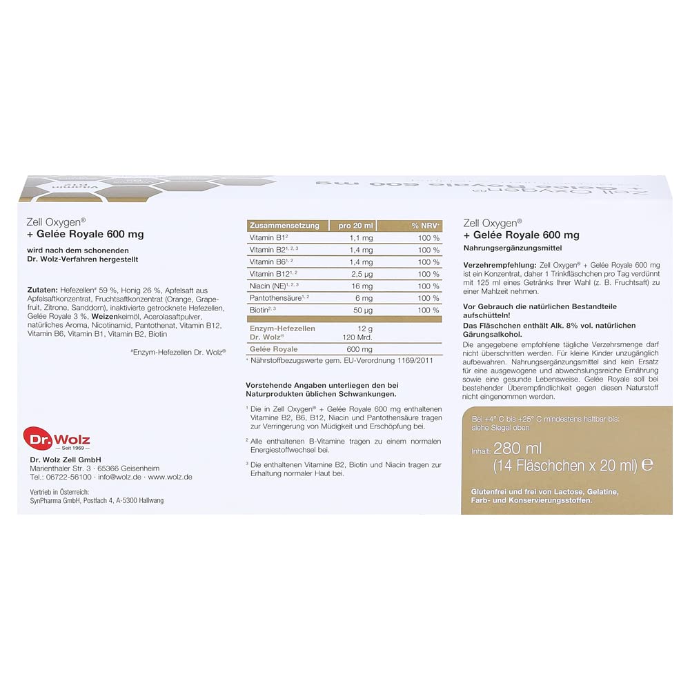 Zell Oxygen + Gelée Royale 600 mg Trinkfläschchen, 14 St. Ampullen