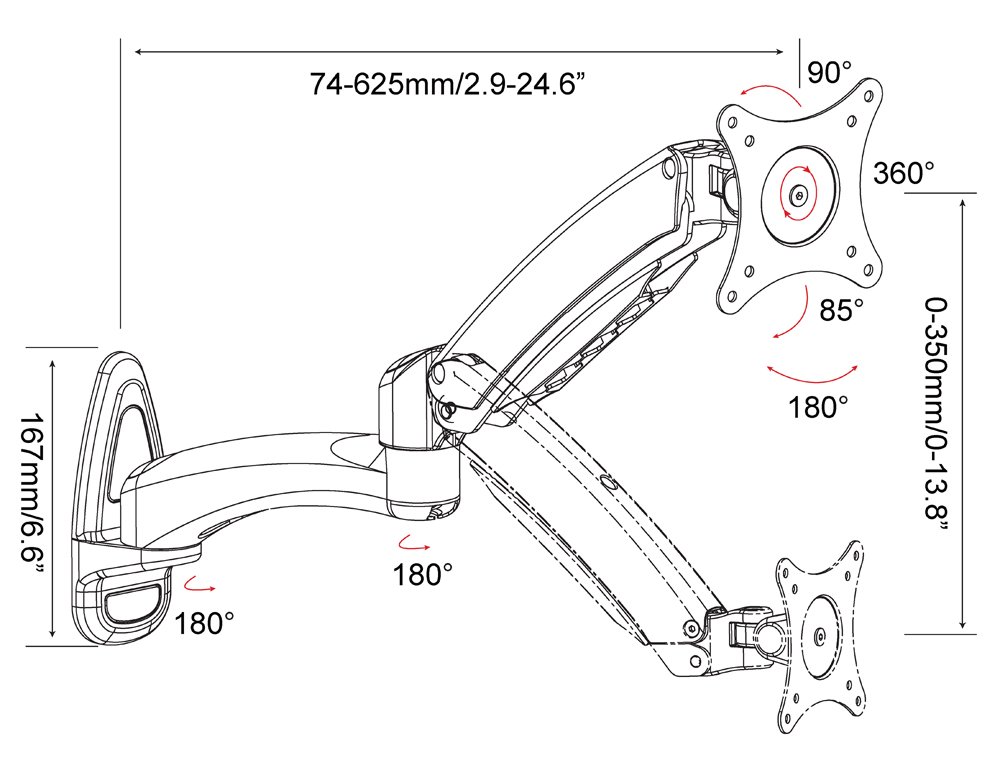 HFTEK® HF18DB Supporto da parete Supporto da scrivania per Monitor Staffa da Parete per TV