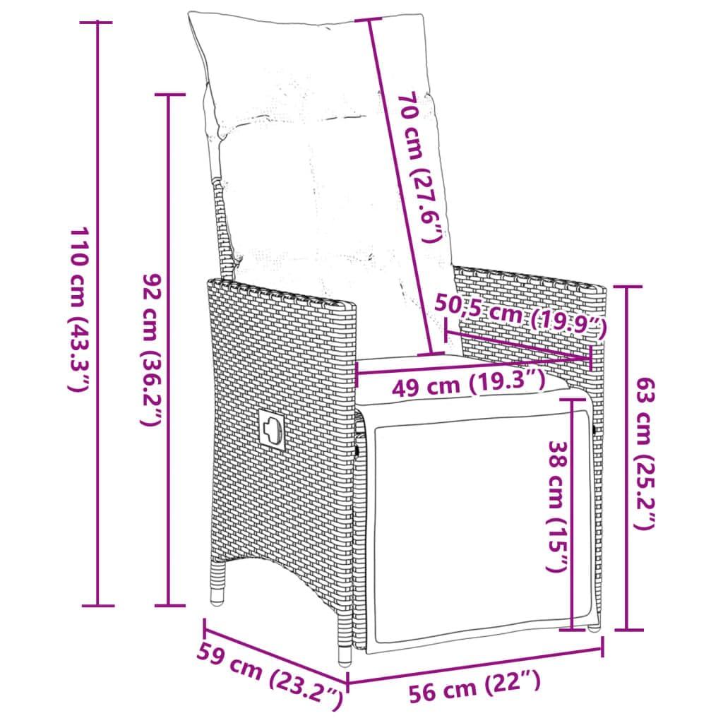 vidaXL Sillón reclinable de jardín con Cojines ratán sintético Gris, Silla de Patio reclinable, Asiento de jardín reclinable, Tumbona