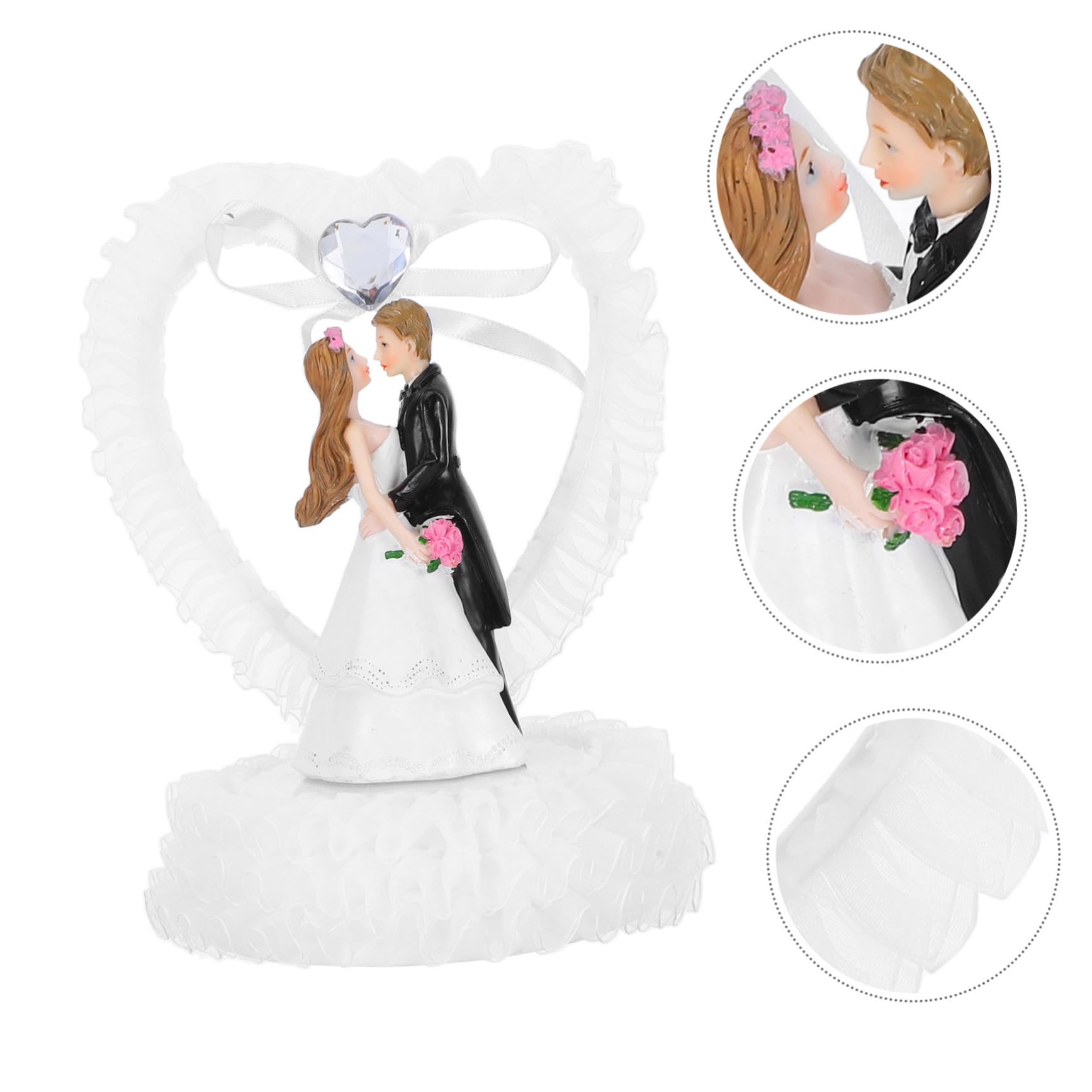 Harz Paarstatue Hochzeitspaar Figur Weiß Dekorative Hochzeitsdekoration | Abschluss Geschenk, Romantische Deko für Hochzeitstorte und Festtafel, Kunstharz mit Kunststoff Details